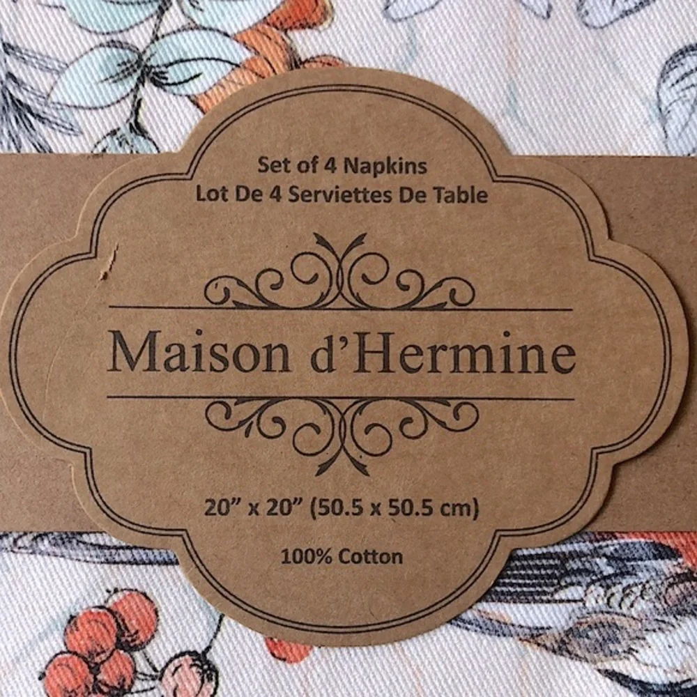 French Country Cotton Table Dinner Napkins Botanical SET (4) cream teal NEW